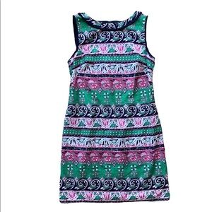 Talbots Mod floral Fair Isle Shift Fringe dress